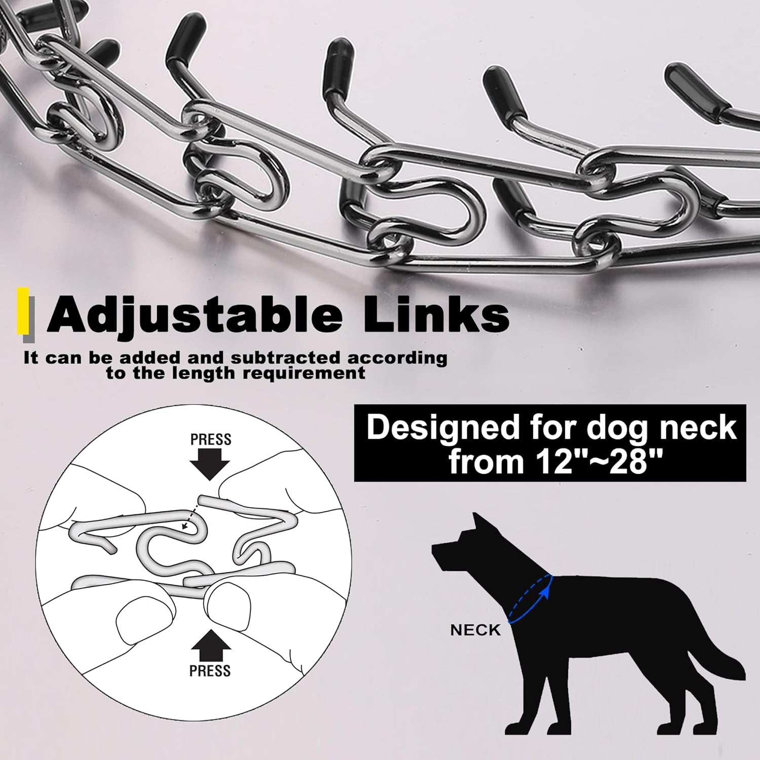 Pinch Prong Collar for Dogs, Adjustable Dog Training Choke Spike No Pull Martingale Collars with Quick Release Buckle for Small Medium Large Dogs Stainless Steel (12~28 Black 3.0mm)