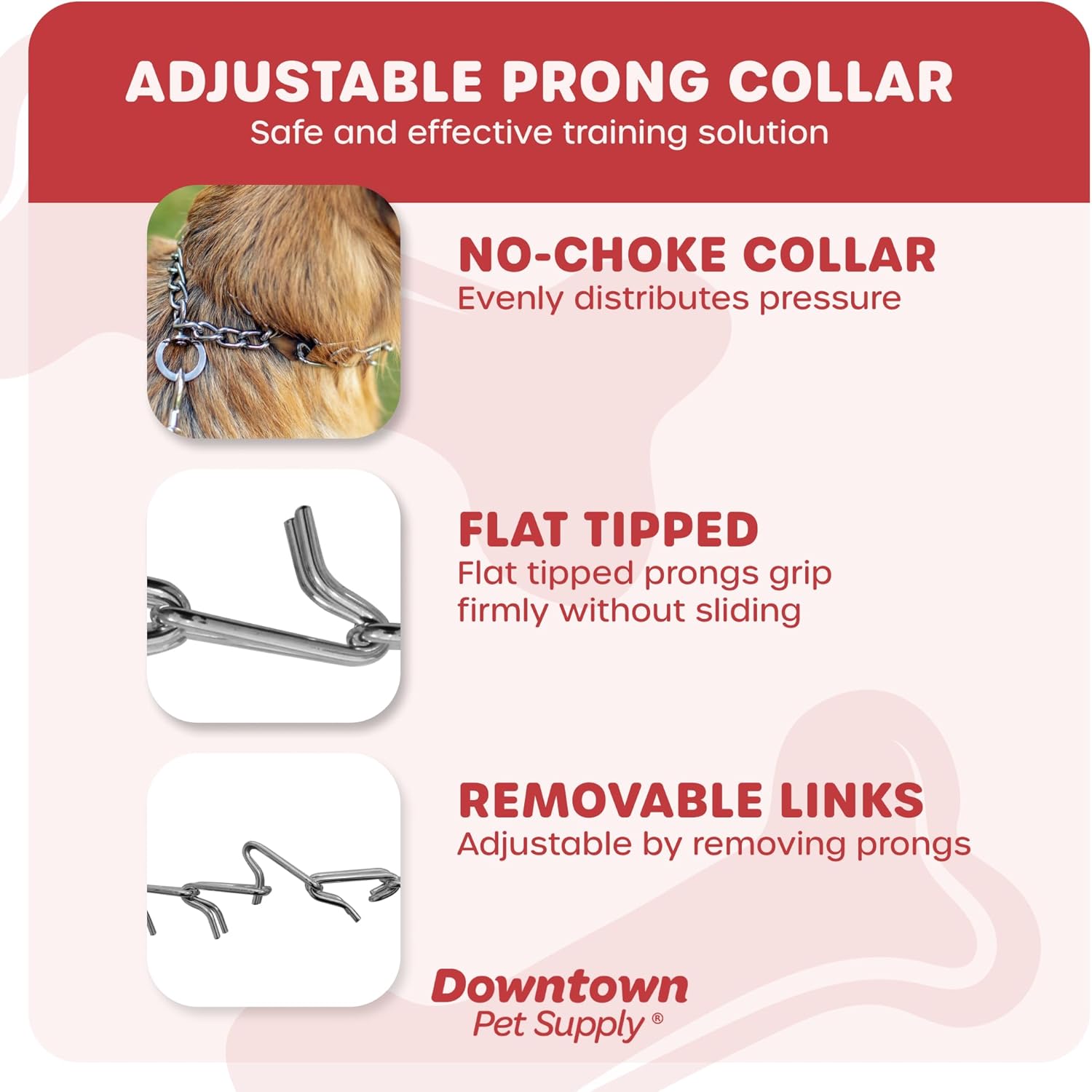 Downtown Pet Supply Chrome Plated Prong Collar for Dogs, Medium - Adjustable, No-Choke and No Pull Dog Collar with Removable Links - Pinch Collar for Dogs 20-40 lbs and 20 Neck Width, Black