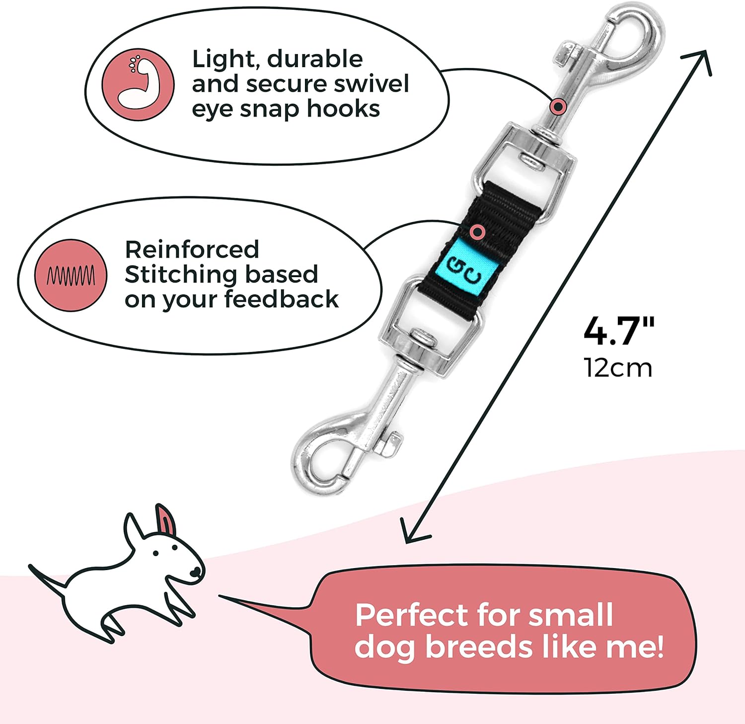 Gentle Creatures Collar Companion - Mini - Small Dogs Collar Backup Clip for Dog Harness, Prong Collar, Pinch Collar, Gentle Lead - Double Ended Backup Clasp - Harness to Collar Safety Clip