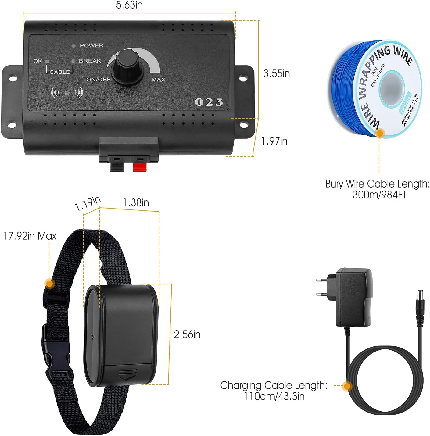 iMounTEK Electric Dog Fence System Electric Fence for Dogs Pet Tone Shock Boundary Containment Water Resistant Collar Receiver for Small Medium Large Dog