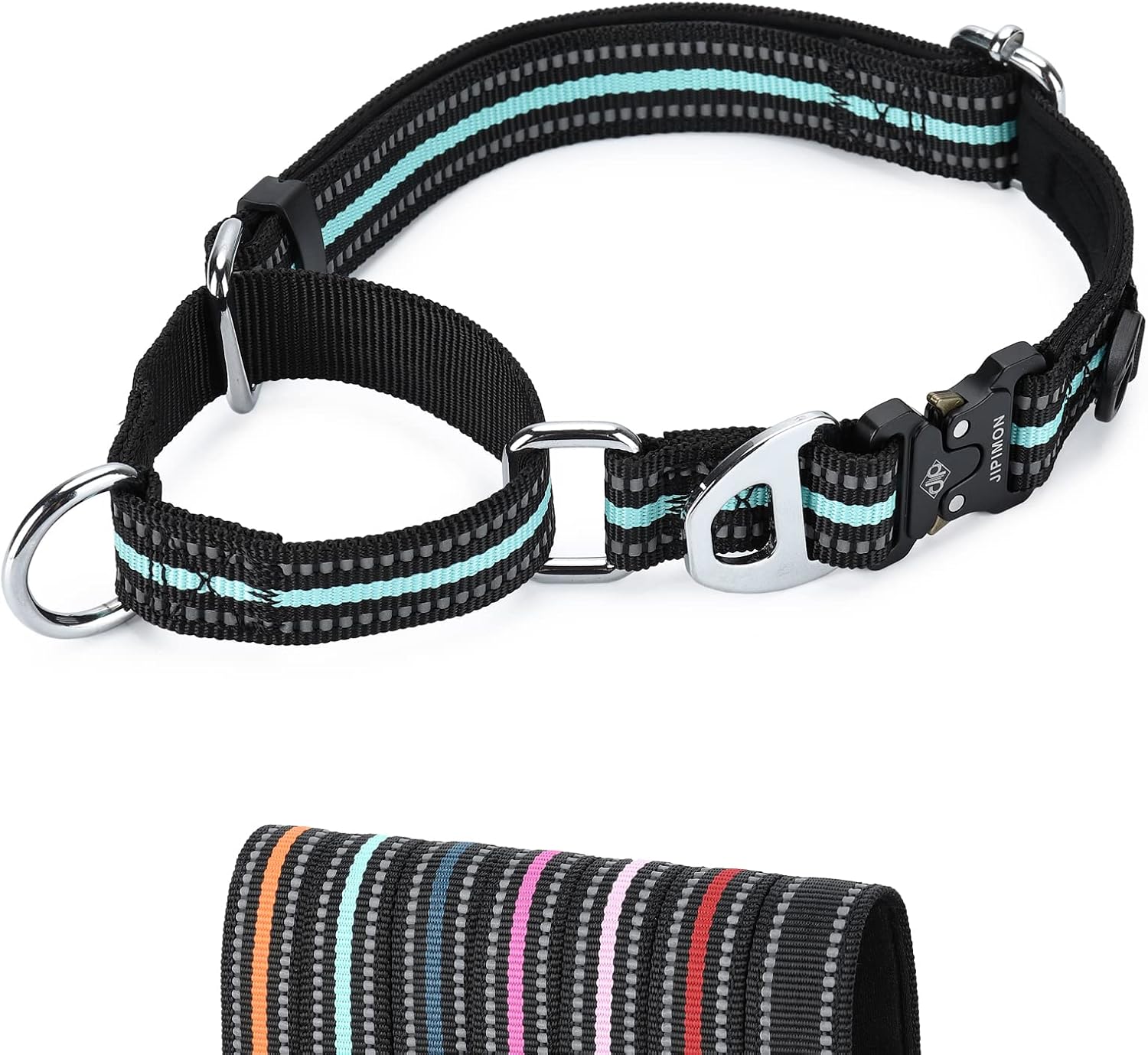 Martingale Dog Collar Reflective Nylon Soft Cushion with Alloy Buckle Dog Collar Martingale Small Medium and Large Dogs (Medium, Black)