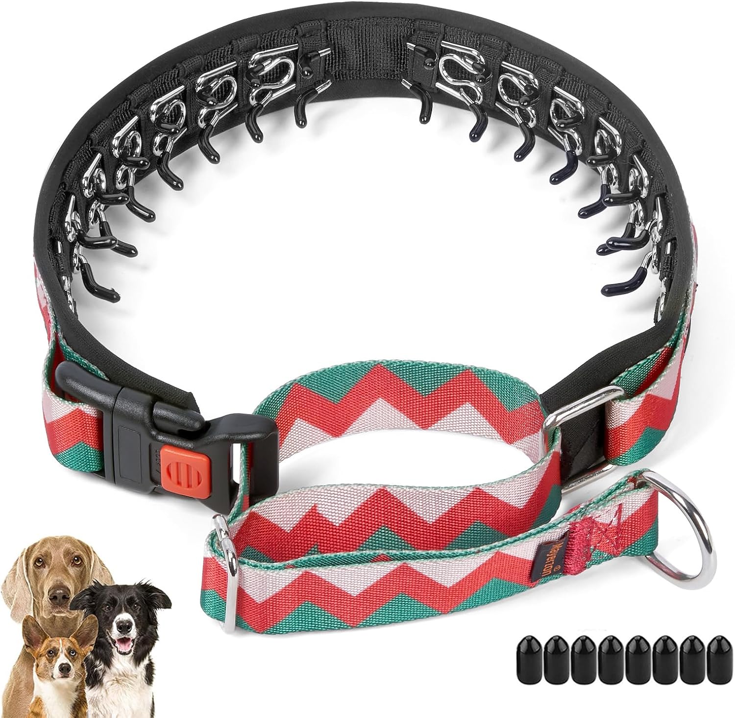 Mayerzon No Pull Dog Collar Martingale, Pinch Collar for Large Medium Small Dogs, Personalized Slip Dog Prong Collar with Geometric Patterns for Walking Training Festival, Easy to Use