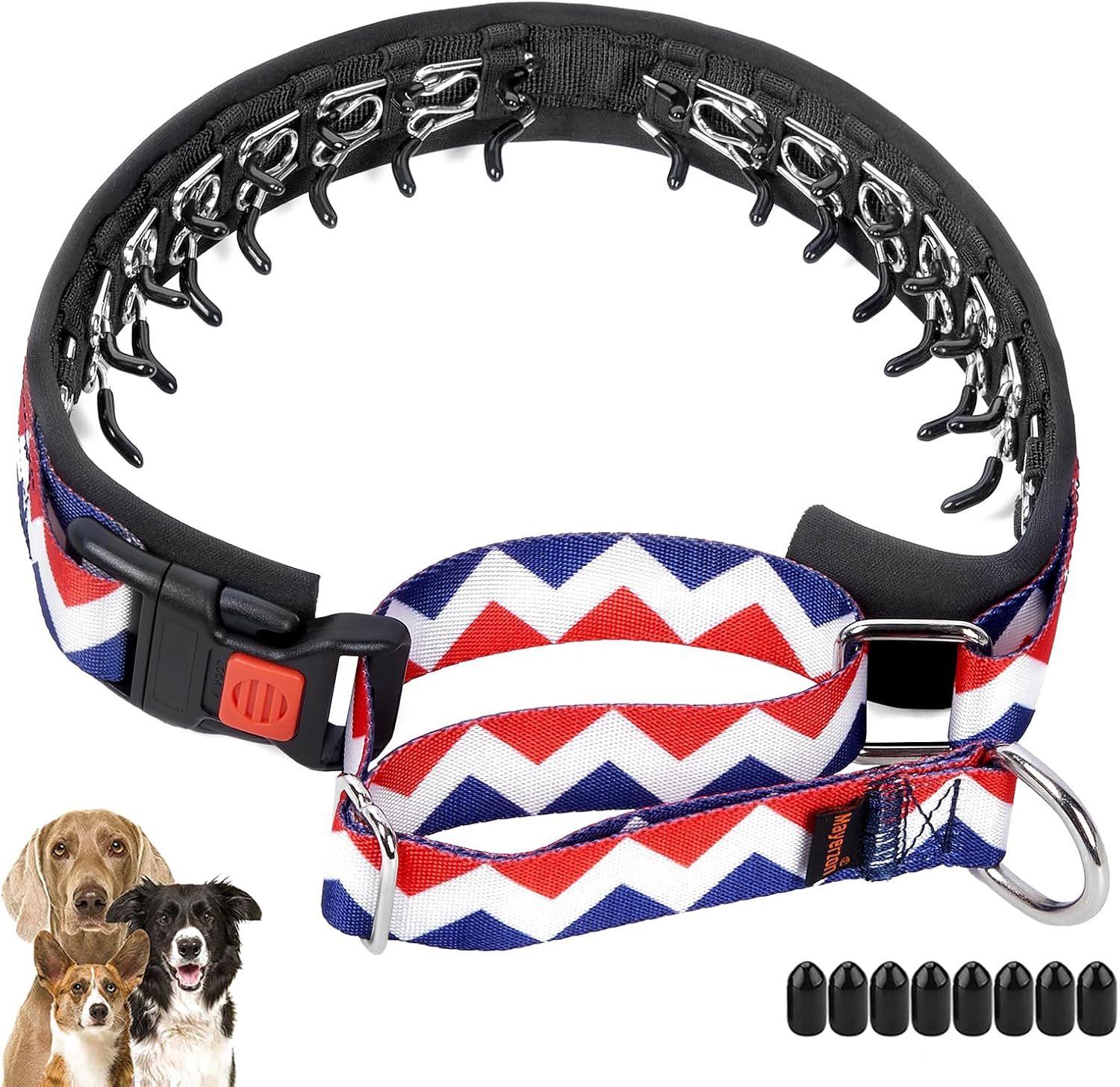 Mayerzon No Pull Dog Collar Martingale, Pinch Collar for Large Medium Small Dogs, Personalized Slip Dog Prong Collar with Geometric Patterns for Walking Training Festival, Easy to Use