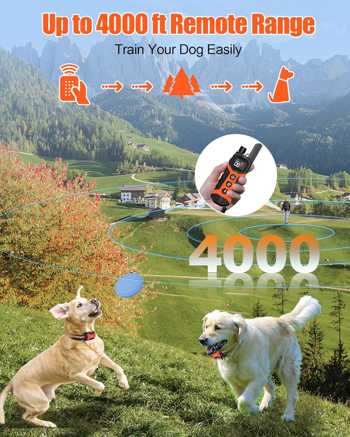 Dog Shock Collar - 4000FT Dog Training Collar with Remote Innovative IP67 Waterproof with 3 Training Modes, Rechargeable E-Collar for All Breeds 5-120lbs Small Medium Large Dogs(2 Pack Orange)