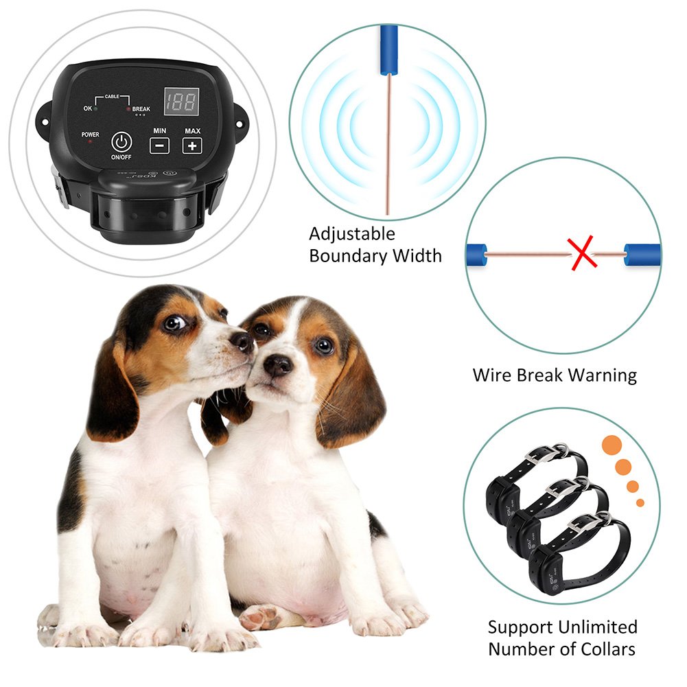 Electric Dog Fence (for 2 Dogs), Wired Pet Containment System (Aboveground/Underground, 650 Ft Wire, IP66 Waterproof/Rechargeable Collar, Shock/Tone Correction, 2 Dogs System)