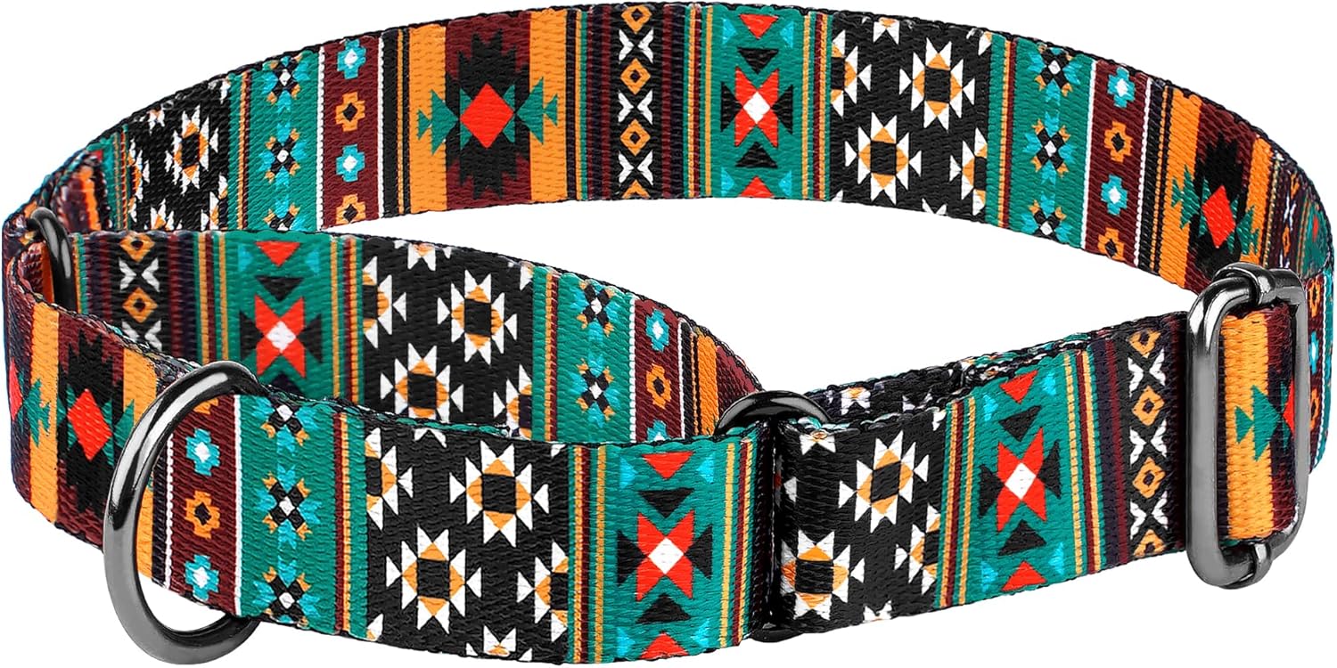 Murom Martingale Dog Collar Adjustable Tribal Pattern Aztec Training Nylon Pet Collars for Small Medium Large Dogs (Tribal, 15-20 inches)