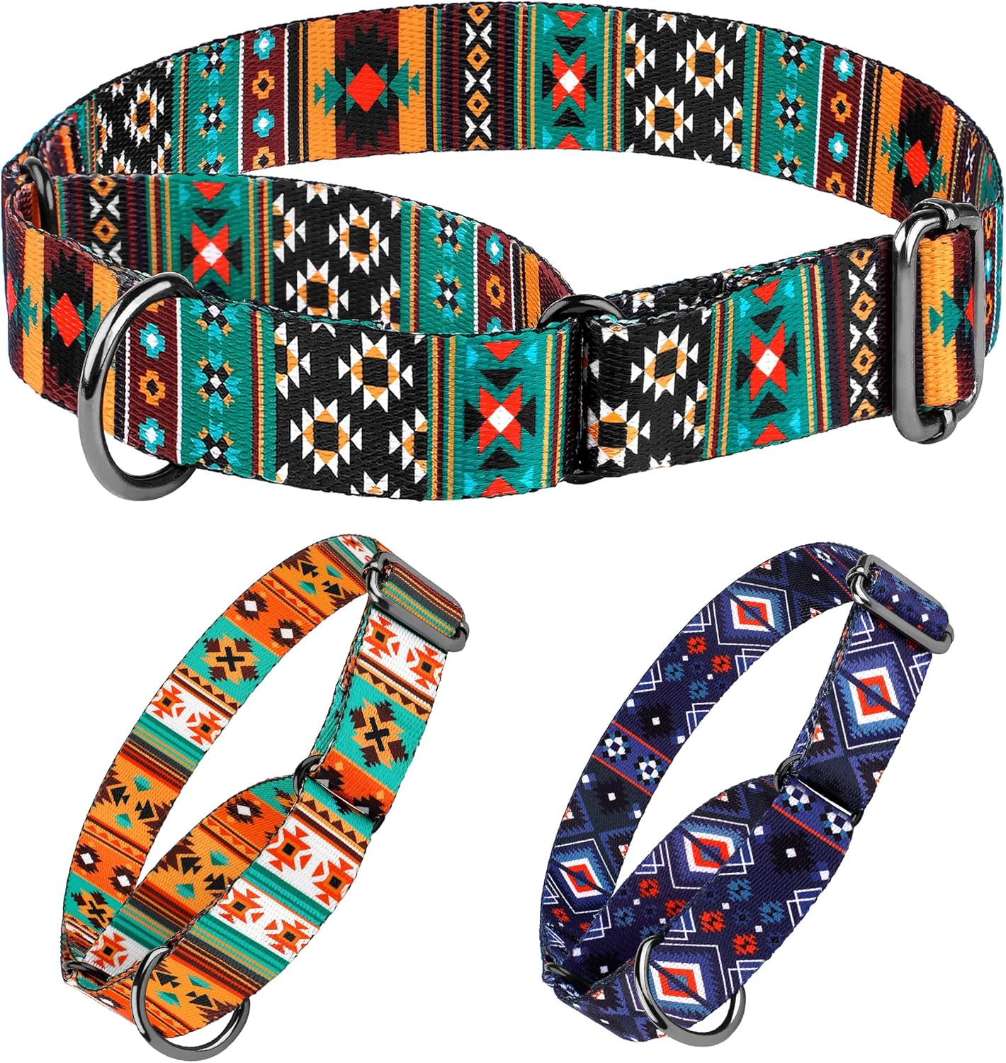Murom Martingale Dog Collar Adjustable Tribal Pattern Aztec Training Nylon Pet Collars for Small Medium Large Dogs (Tribal, 15-20 inches)