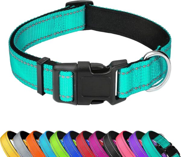 PWOD Reflective Dog Collar, Adjustable Soft Neoprene Padded Nylon Pet Collars with Buckle
