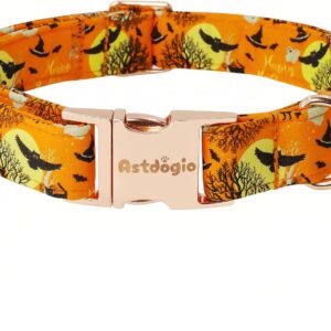 Spooky Halloween Dog Collar, Handmade Cotton with Bats & Pumpkins Pattern Pet Collar for Small Medium Large Dogs, Breathable, Adjustable & Comfortable Puppy Collar for Photos & Walks - XS