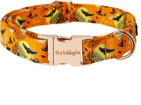 Spooky Halloween Dog Collar, Handmade Cotton with Bats & Pumpkins Pattern Pet Collar for Small Medium Large Dogs, Breathable, Adjustable & Comfortable Puppy Collar for Photos & Walks - XS