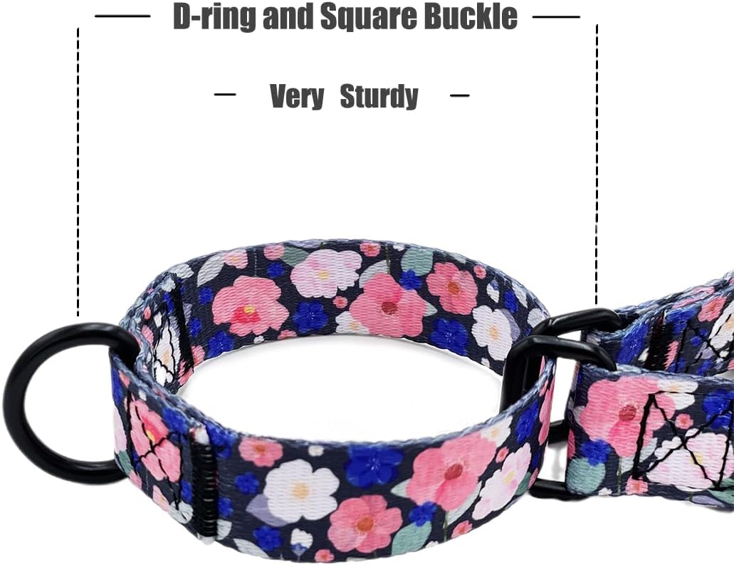 Martingale Dog Collars,Adjustable Soft Nylon Quick-Release Buckle,No Pull Dog Training Collar,Hand-Painted Flower Print