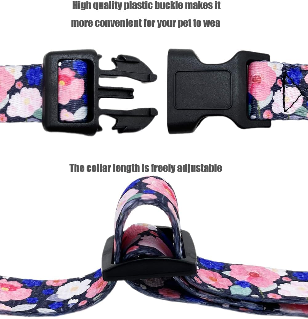 Martingale Dog Collars,Adjustable Soft Nylon Quick-Release Buckle,No Pull Dog Training Collar,Hand-Painted Flower Print