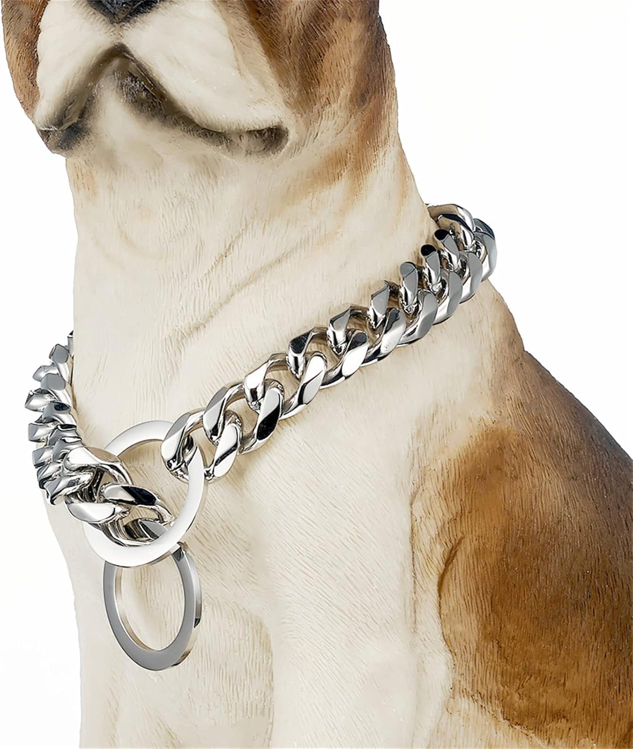 Silver Dog Collar, Heavy Duty Stainless Steel Martingale Slip Cuban Link Necklace Dog Collar for Medium Large Dogs