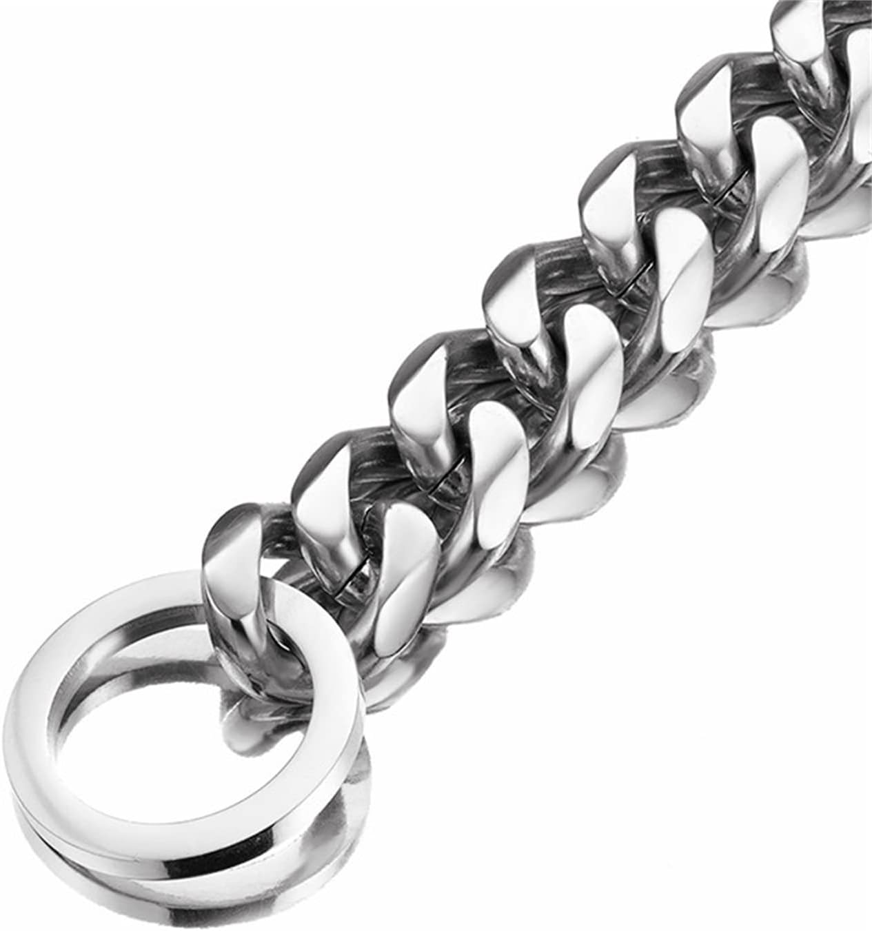 Silver Dog Collar, Heavy Duty Stainless Steel Martingale Slip Cuban Link Necklace Dog Collar for Medium Large Dogs