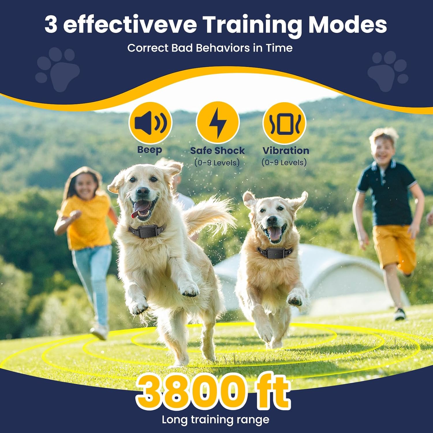Wireless Dog Fence, Electric Fence for 2 Dogs 185 Days Standby Time Training Collar, Flash Light  Waterproof Outdoor Portable Dog Perimeter Collar with 3 Training Mode for Large Medium Dogs