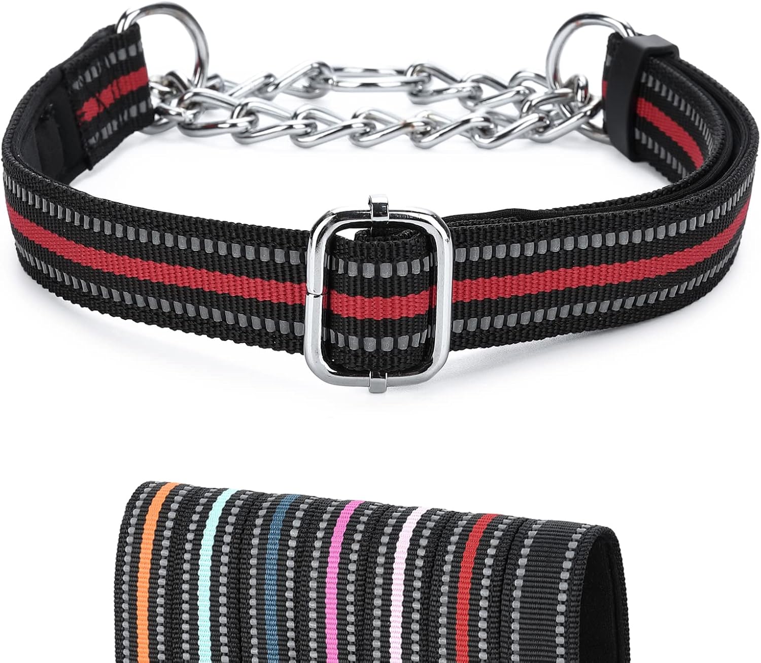 Martingale Collar for Dogs, Reflective Stainless Steel Chain Safety Adjustable Martingale Collar for Small Medium Large Dogs (Small, Black)