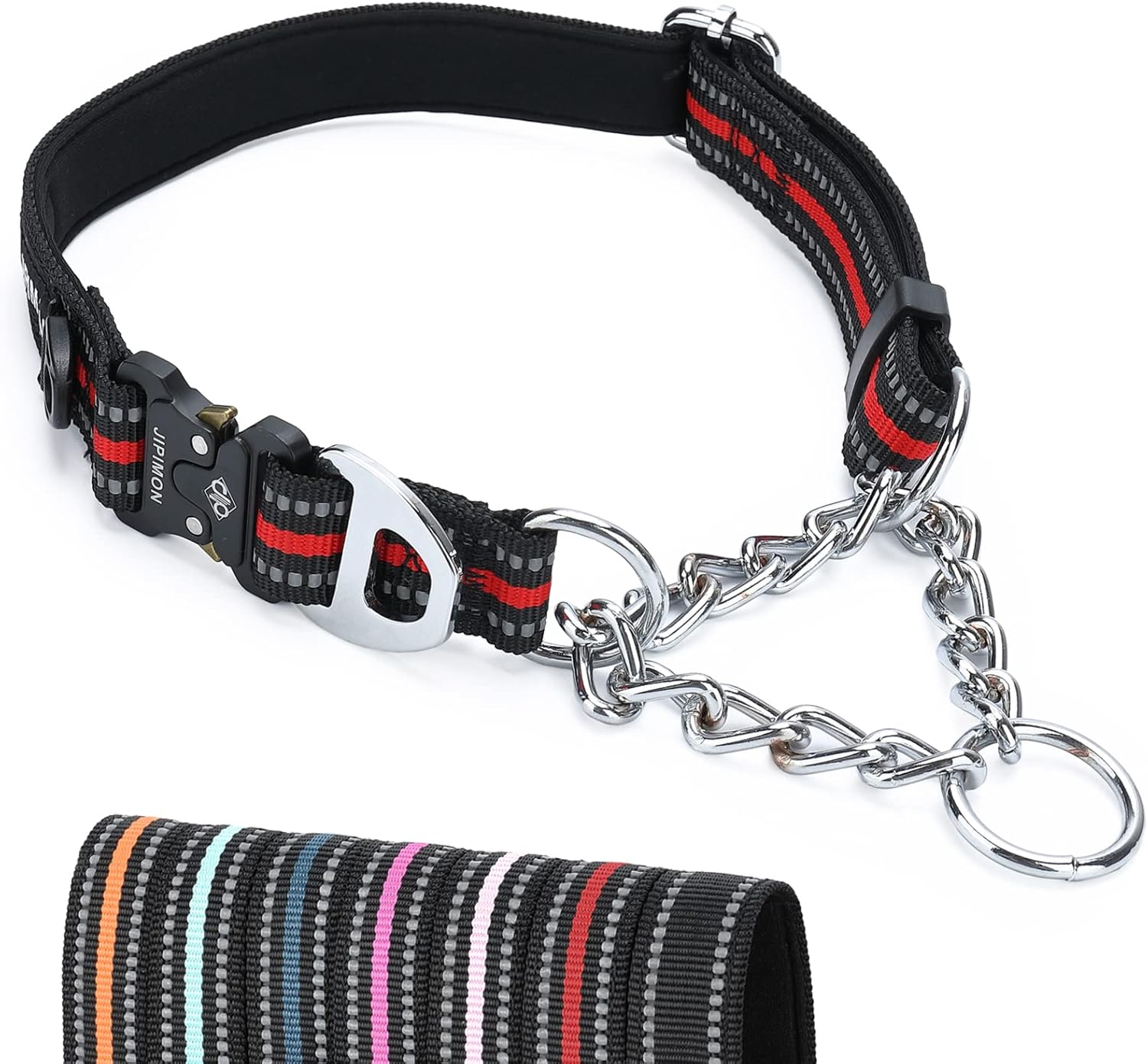 Martingale Collar for Dogs, Reflective Stainless Steel Chain Safety Adjustable Martingale Collar for Small Medium Large Dogs (Small, Black)