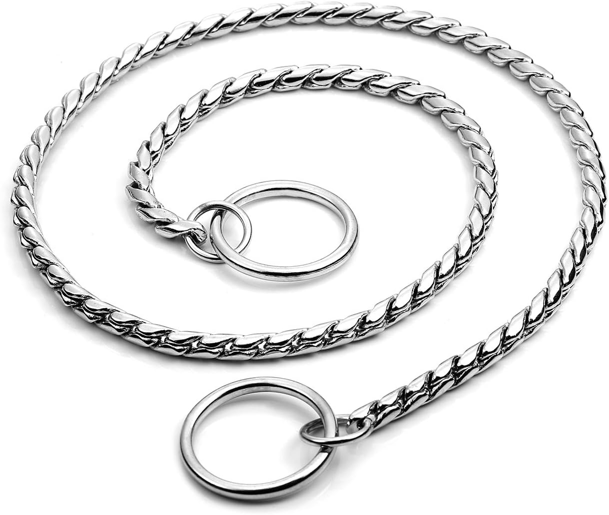 Metal Chain Dog Choke Collar, Puppy Pet Snake Chain Stainless Steel Slip Chain Collar for Dogs Walking Training