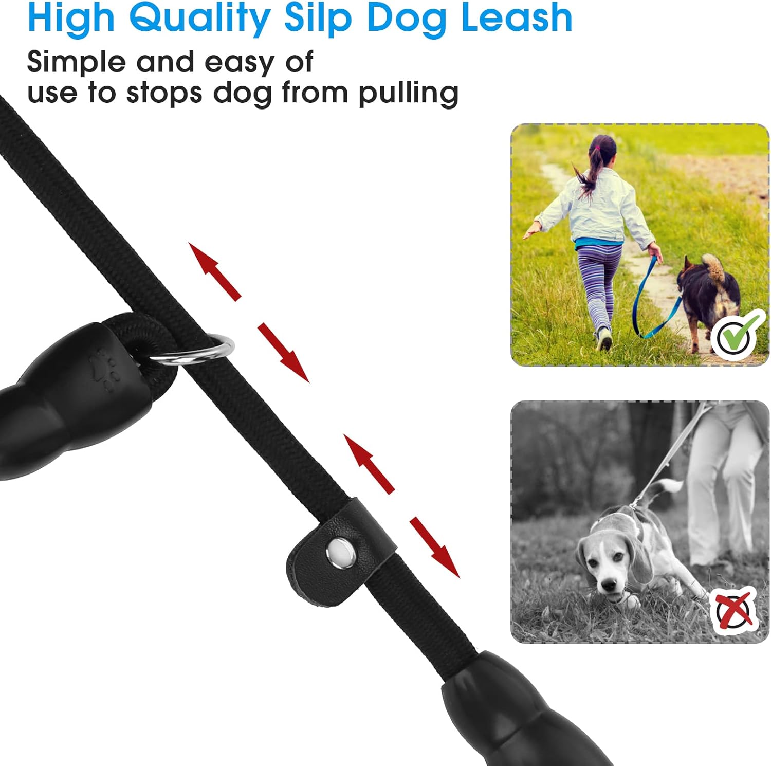 Slip Dog Training Choke Collar - Round Nylon Rope No Pull P-Collar for Small Medium Large Dogs (Black S)