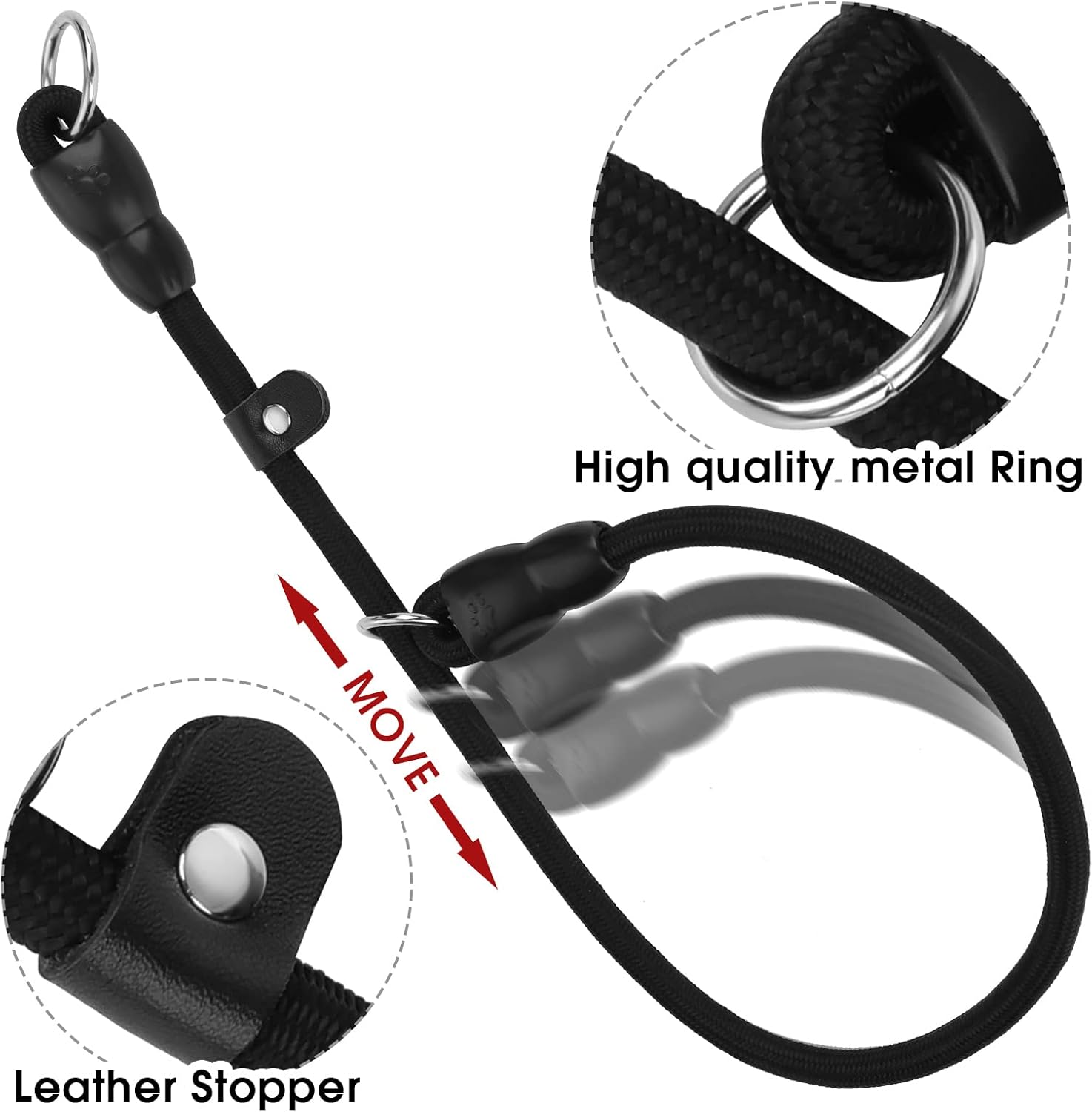 Slip Dog Training Choke Collar - Round Nylon Rope No Pull P-Collar for Small Medium Large Dogs (Black S)