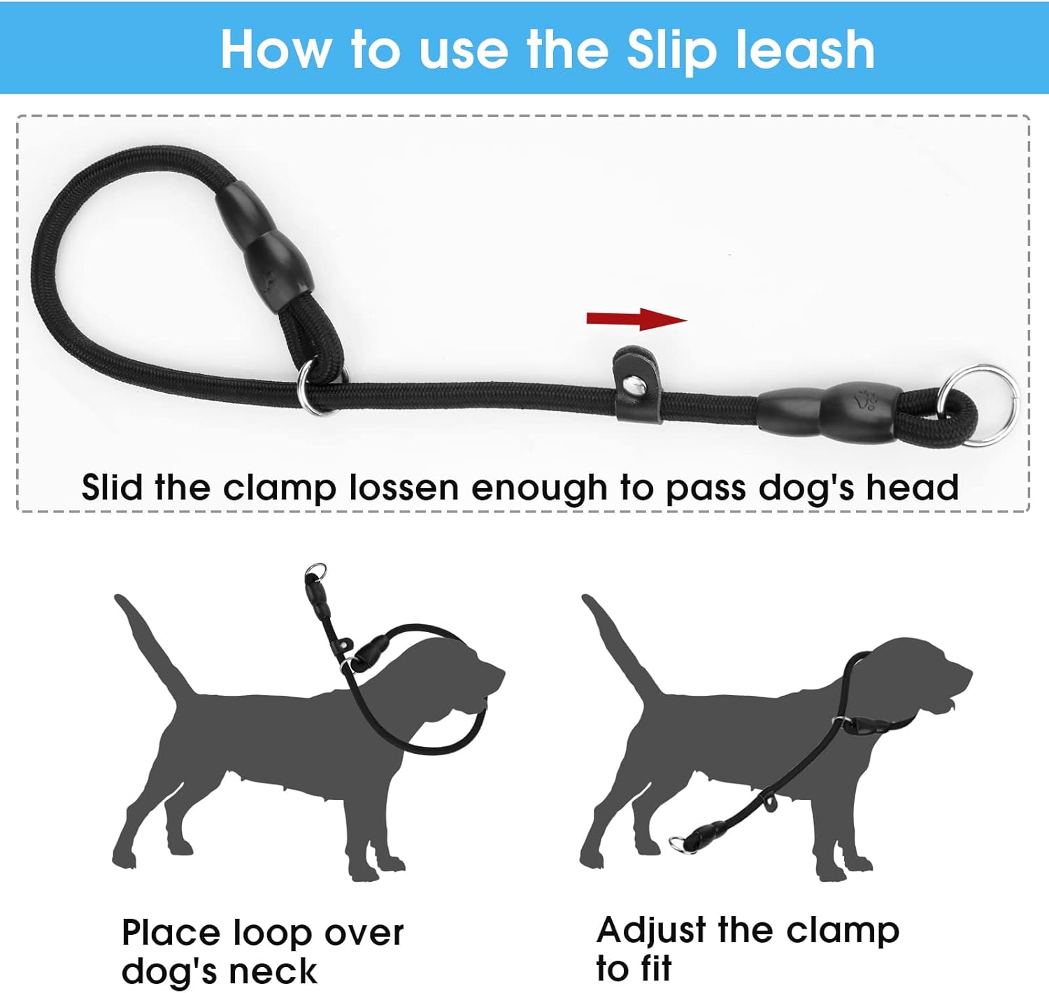 Slip Dog Training Choke Collar - Round Nylon Rope No Pull P-Collar for Small Medium Large Dogs (Black S)