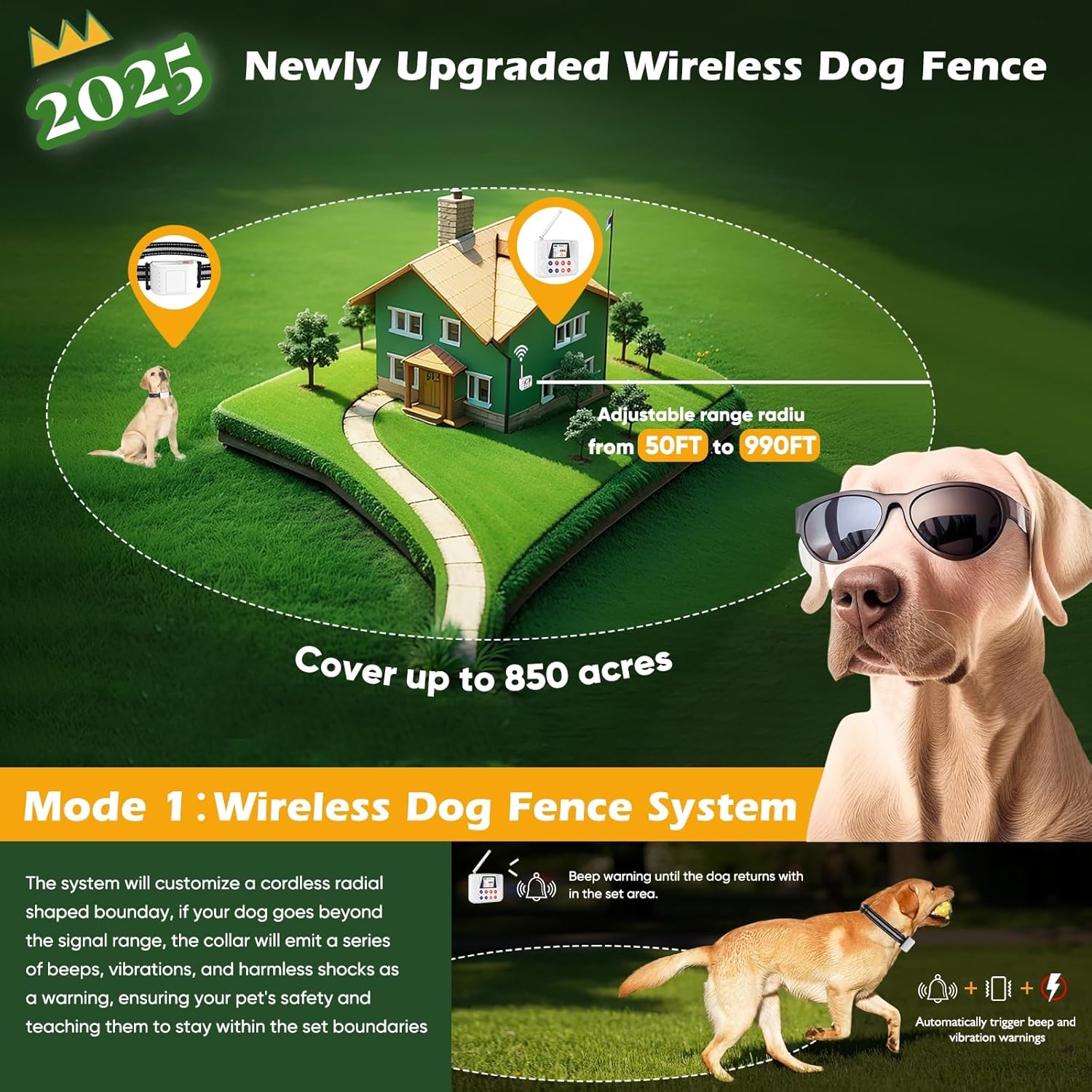 Wireless Dog Fence System, 2025 Electric Fence for Dog  Training Collar with Big LCD Screen, Portable Wireless Fence with 2.4GPFC Antenna, Waterproof  Adjustable Dog Perimeter Collar (For 2 Dogs) Wireless Dog Fence System, 2025 Electric Fence for Dog  Training Collar with Big LCD Screen, Portable Wireless Fence with 2.4GPFC Antenna, Waterproof  Adjustable Dog Perimeter Collar (For 2 Dogs)