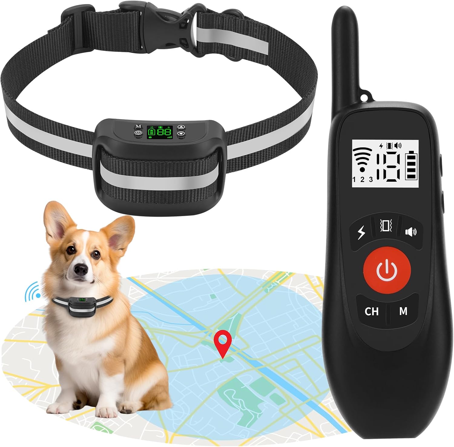 2-in-1 GPS Wireless Dog Fence  Remote Training Collar, Portable Pet Containment System, Electric Dog Fence, Beep/Vibration/Shock Correction Mode, 1 Collar Receiver