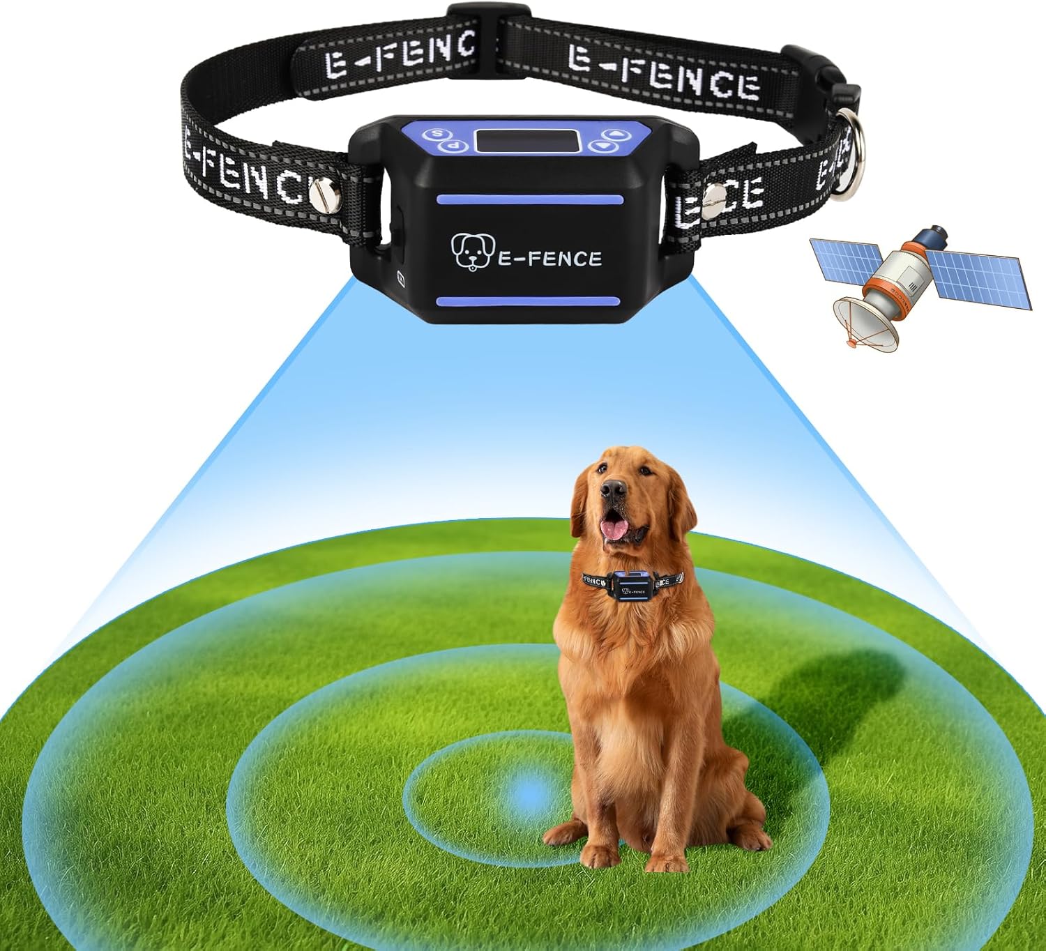 E-FENCE GPS Wireless Dog Collar Fence System,Electric Fence for Dogs,Adjustable Warning Strength,Pet Containment System, Outdoor Use Only