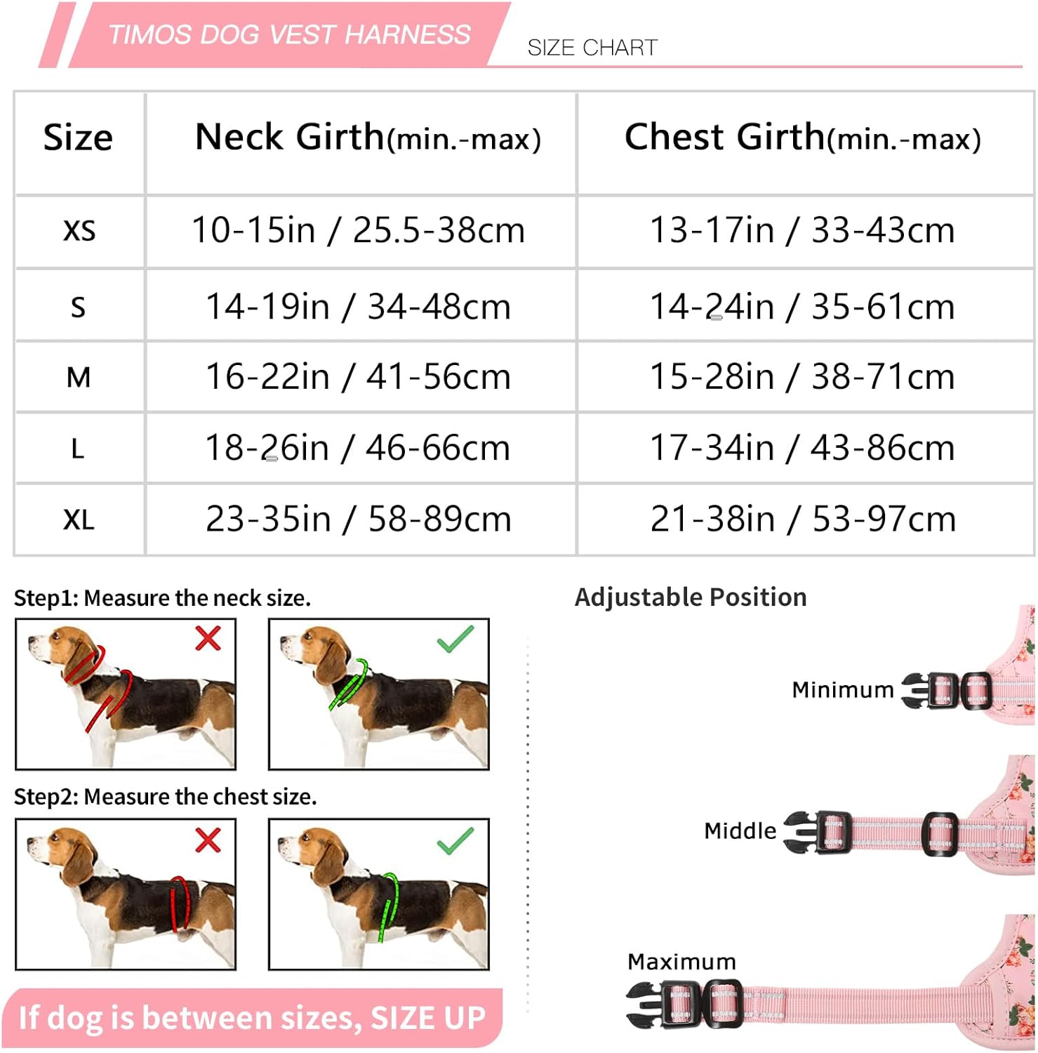 Timos No Pull Dog Harness,NO Need Go Over Dogs Head 3 Snap Buckles Reflective Oxford No Choke Puppy Harness with Front  Back 2 Metal Leash Clips Soft Padded Vest for Small Medium Large Dogs