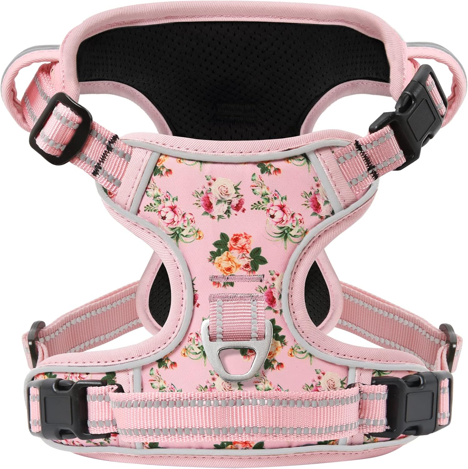 Timos No Pull Dog Harness,NO Need Go Over Dogs Head 3 Snap Buckles Reflective Oxford No Choke Puppy Harness with Front  Back 2 Metal Leash Clips Soft Padded Vest for Small Medium Large Dogs