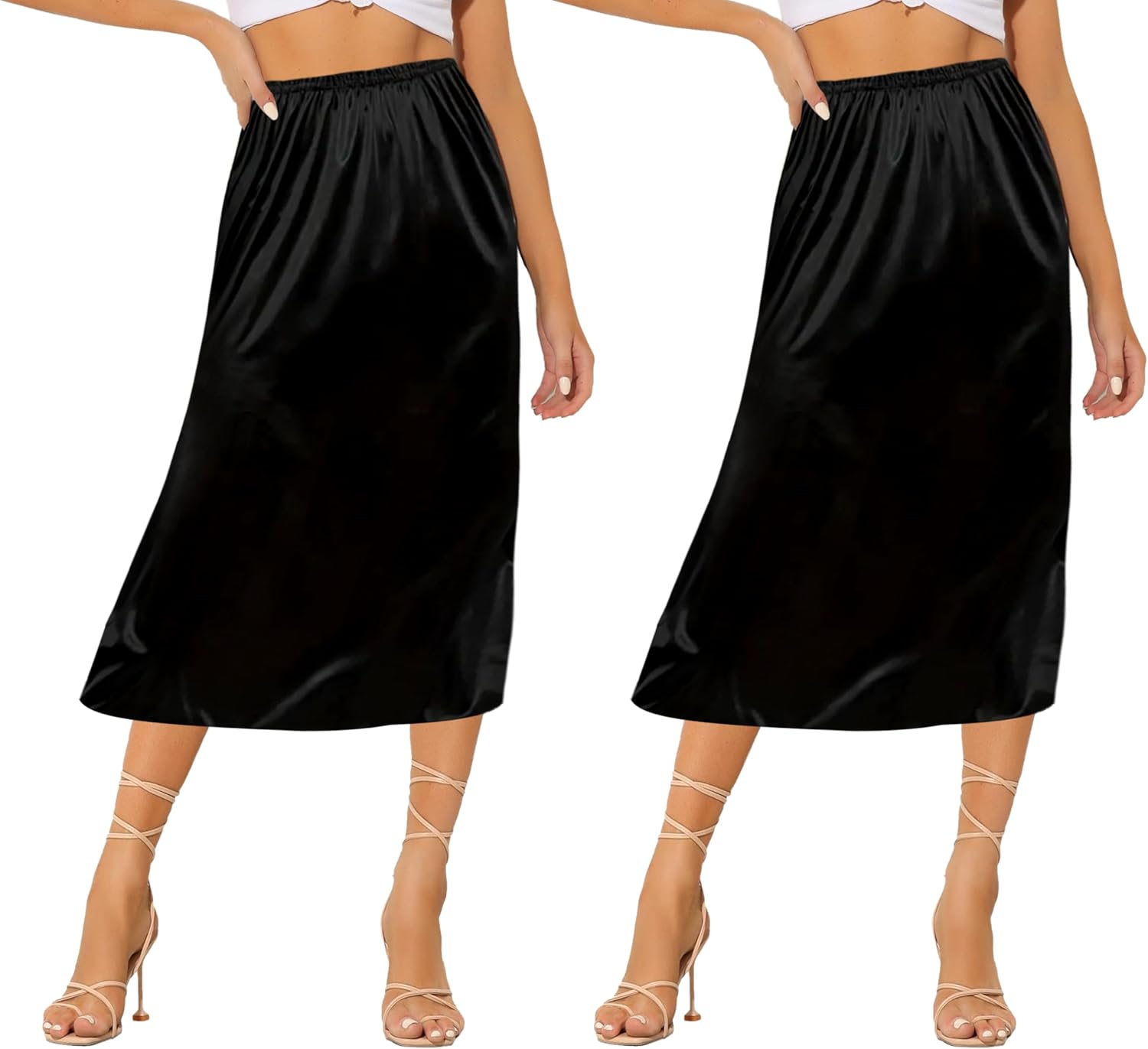 Ellames Womens 2 Pieces Half Slips for Under Dresses Satin Long Underskirt Half Slip Shirt Skirt Extender Ellames Womens 2 Pieces Half Slips for Under Dresses Satin Long Underskirt Half Slip Shirt Skirt Extender