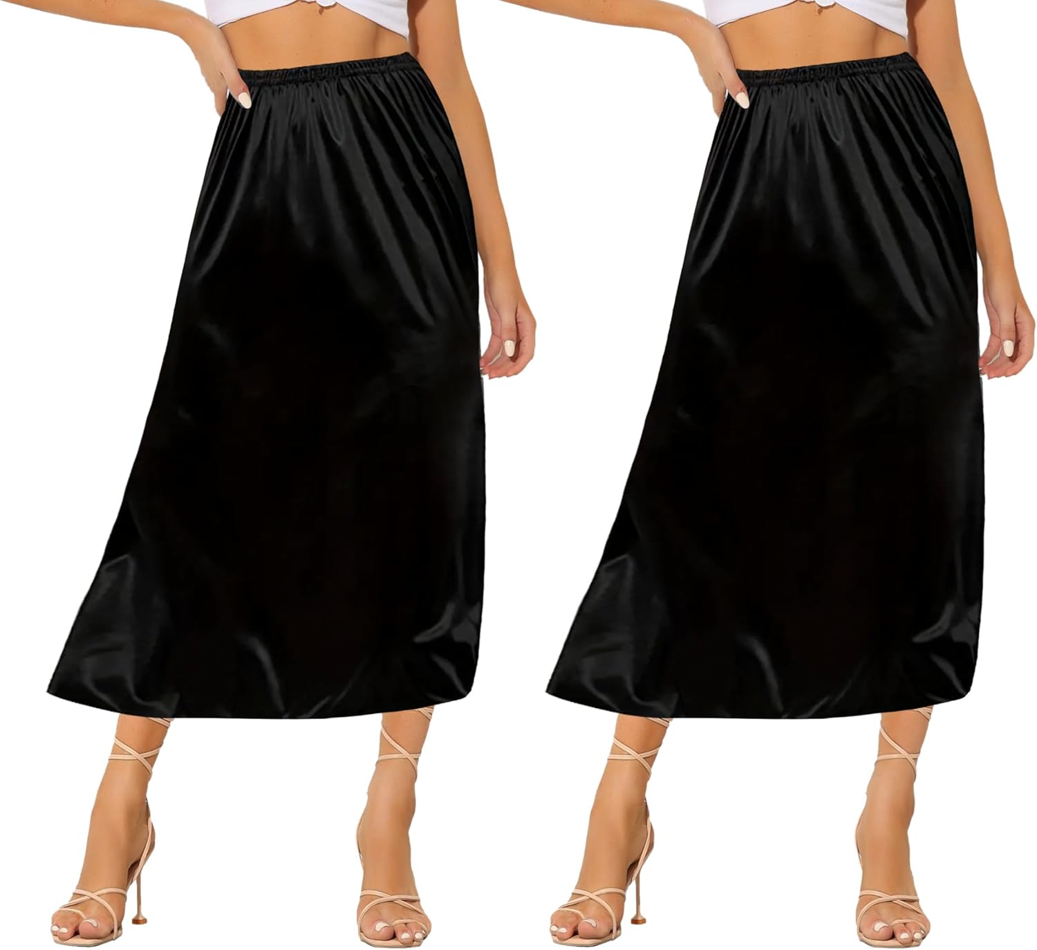 Ellames Womens 2 Pieces Half Slips for Under Dresses Satin Long Underskirt Half Slip Shirt Skirt Extender Ellames Womens 2 Pieces Half Slips for Under Dresses Satin Long Underskirt Half Slip Shirt Skirt Extender