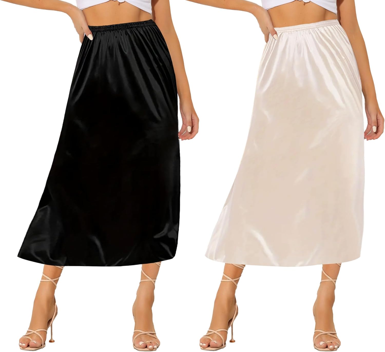 Ellames Womens 2 Pieces Half Slips for Under Dresses Satin Long Underskirt Half Slip Shirt Skirt Extender Ellames Womens 2 Pieces Half Slips for Under Dresses Satin Long Underskirt Half Slip Shirt Skirt Extender