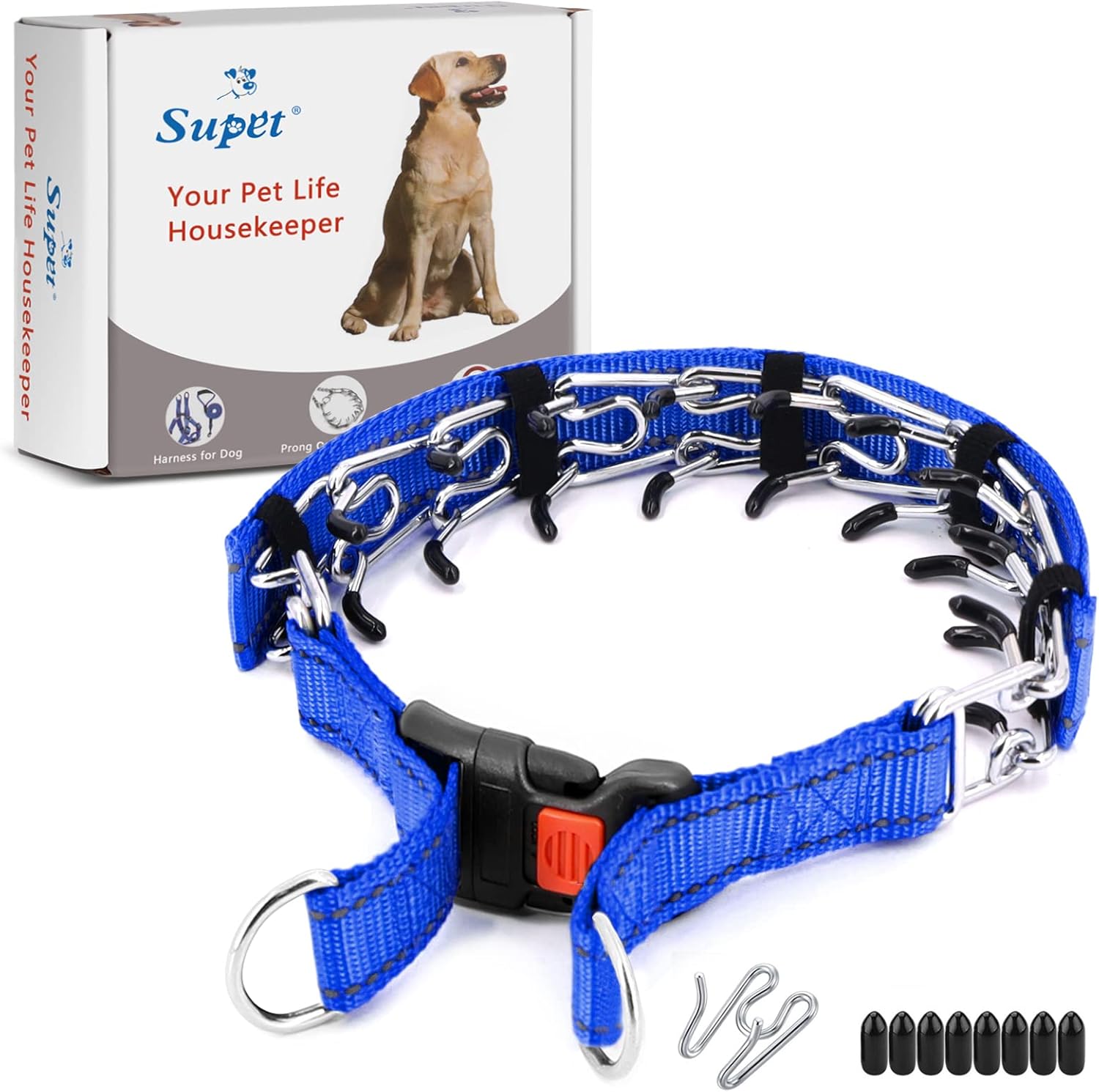 Supet Dog Prong Collar, Dog Choke Collar Adjustable Dog Pinch Collar with Quick Release Buckle/Nylon Cover for Small Medium Large Dogs Supet Dog Prong Collar, Dog Choke Collar Adjustable Dog Pinch Collar with Quick Release Buckle/Nylon Cover for Small Medium Large Dogs