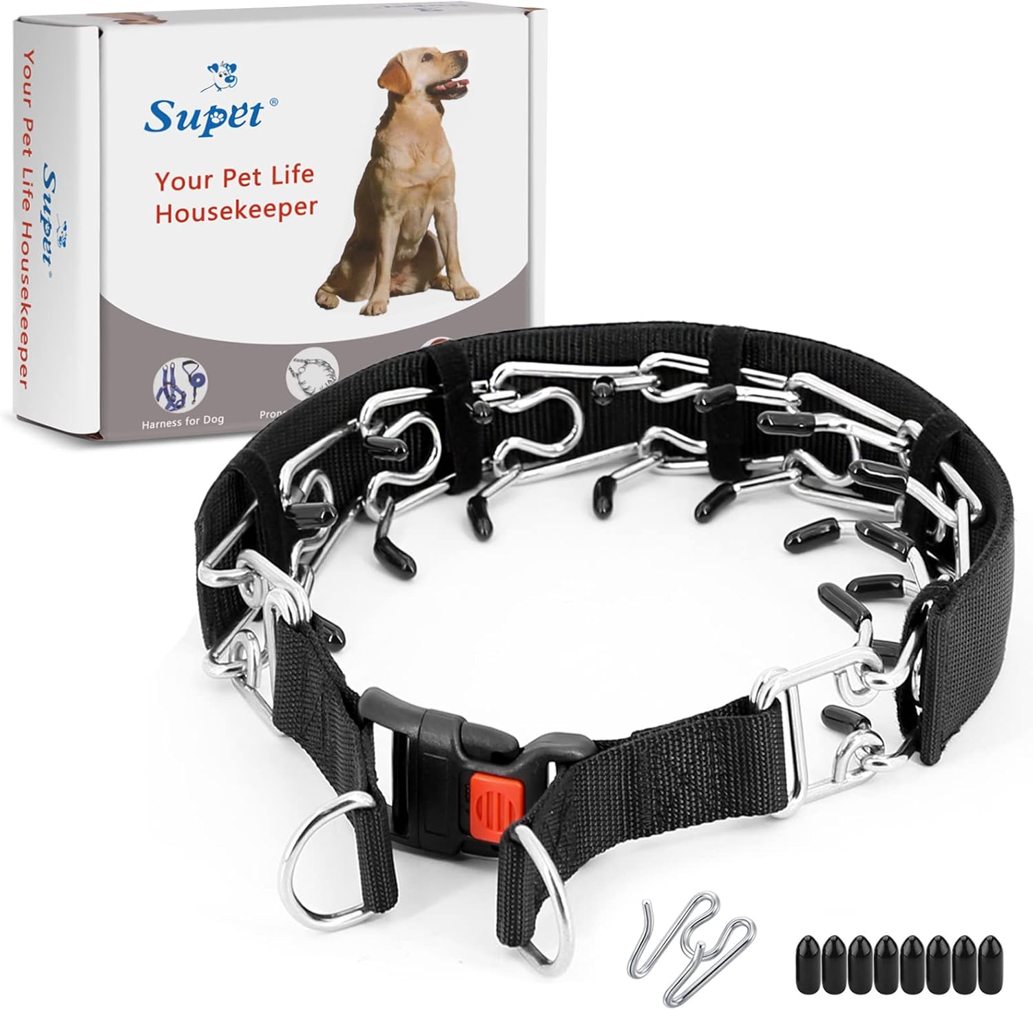 Supet Dog Prong Collar, Dog Choke Collar Adjustable Dog Pinch Collar with Quick Release Buckle/Nylon Cover for Small Medium Large Dogs Supet Dog Prong Collar, Dog Choke Collar Adjustable Dog Pinch Collar with Quick Release Buckle/Nylon Cover for Small Medium Large Dogs