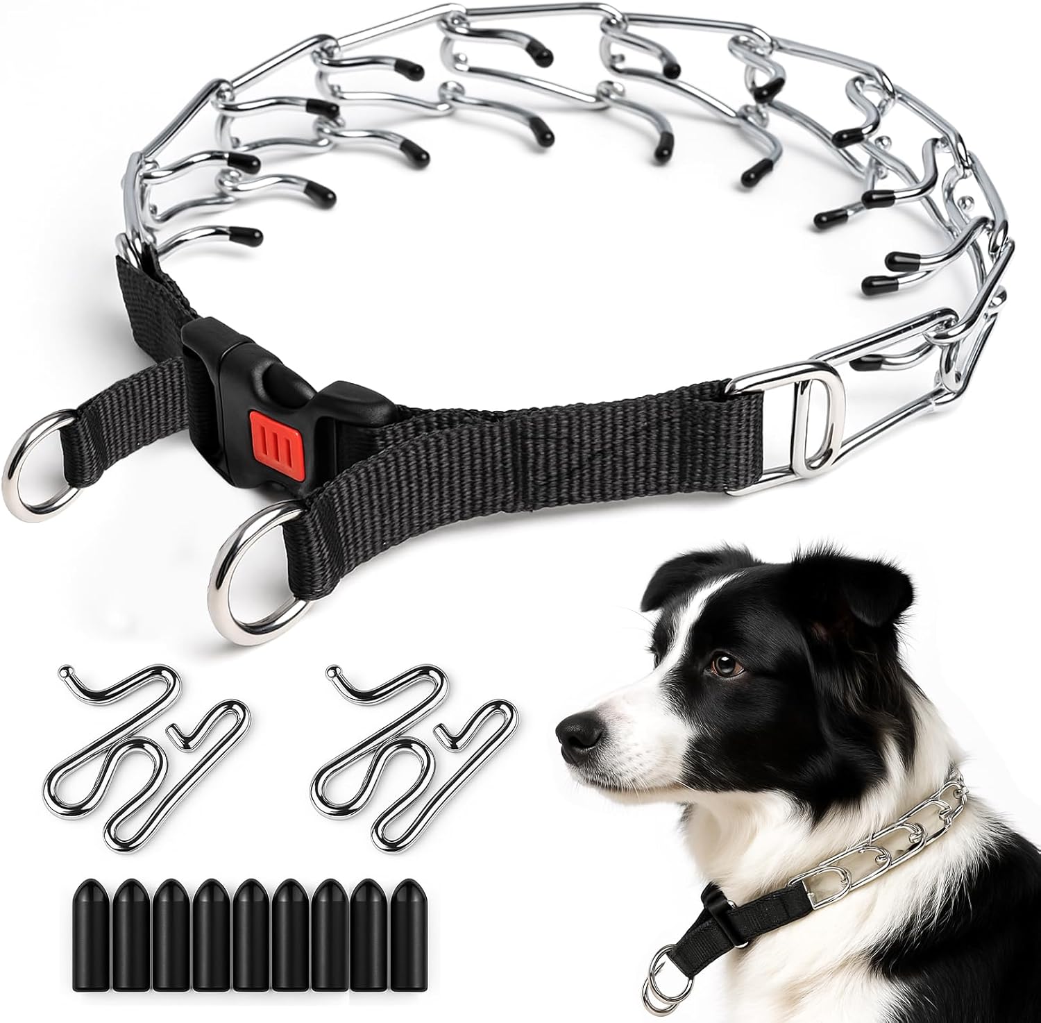 Adjustable Prong Collar for Large Dogs – Durable Metal Dog Collar with Quick Release Buckle, No-Pull Training Pinch Collar for Medium and Large Breeds (L, 20-21.6) Adjustable Prong Collar for Large Dogs – Durable Metal Dog Collar with Quick Release Buckle, No-Pull Training Pinch Collar for Medium and Large Breeds (L, 20-21.6)