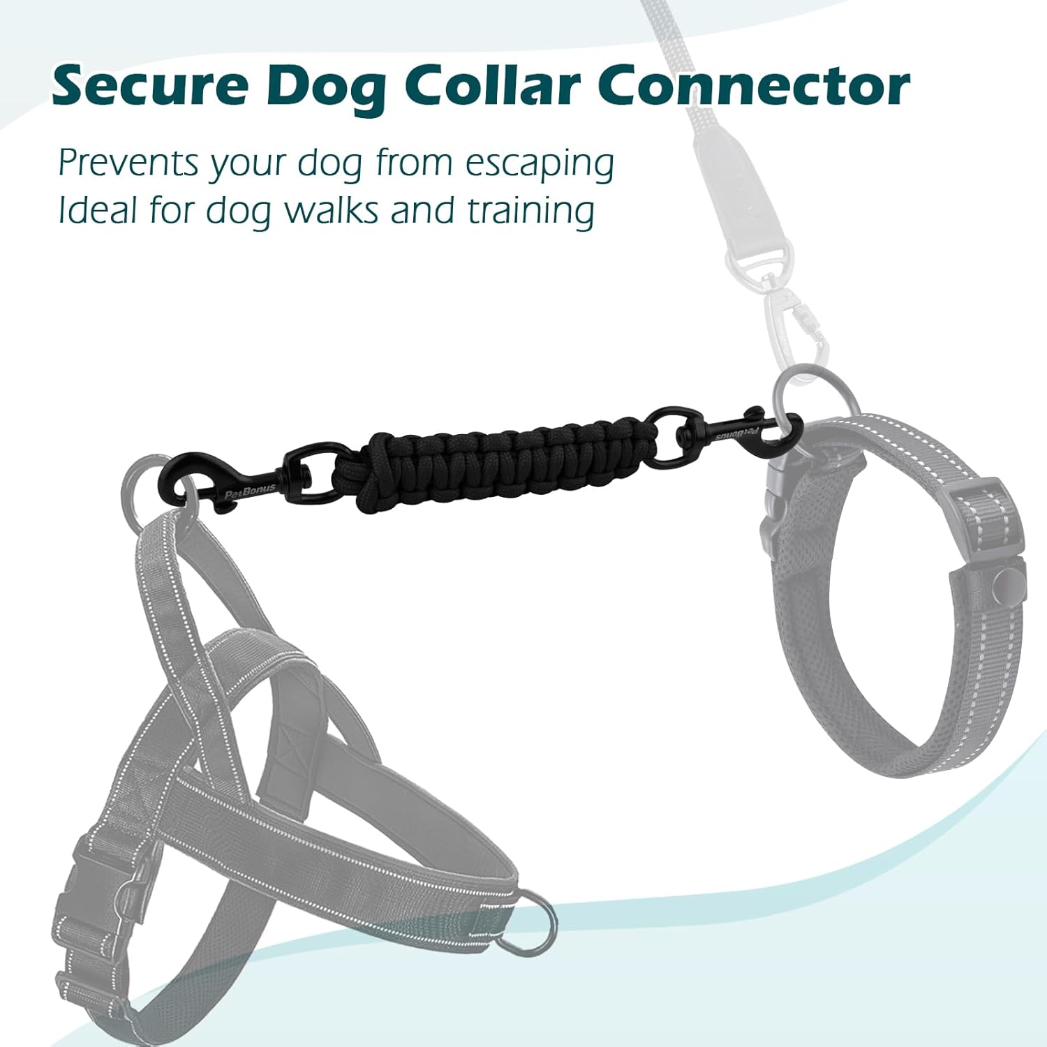 PetBonus Dog Collar Safety Clip, Handmade Backup Safety Strap for Dog Harness, Prong, Pinch Collar, Double Ended Clasp Leash Connector (Black) PetBonus Dog Collar Safety Clip, Handmade Backup Safety Strap for Dog Harness, Prong, Pinch Collar, Double Ended Clasp Leash Connector (Black)