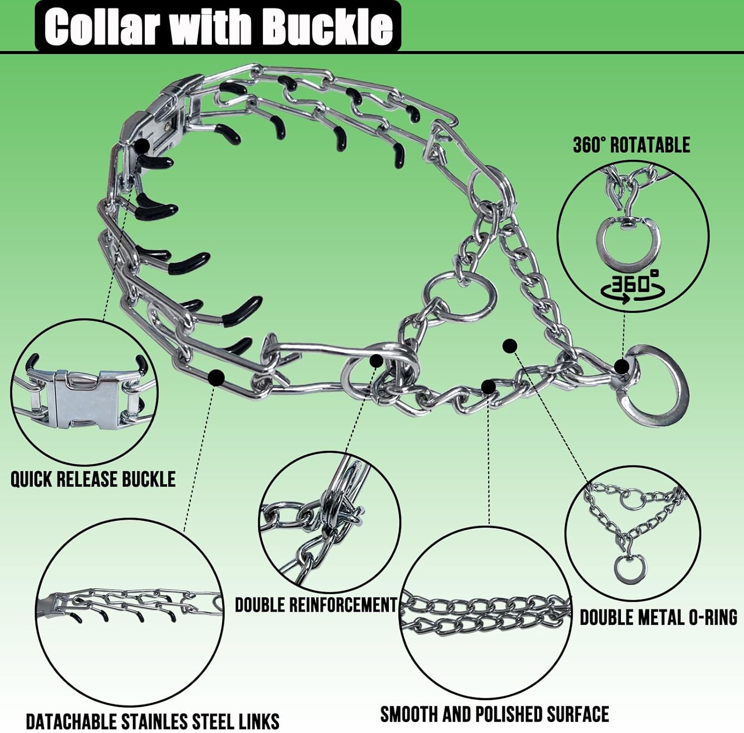 Prong Training Collar for Dogs, Adjustable Dog Pinch Collar with Quick Release Buckle, No Pull Collar for Small Medium Large Dogs, Extra Link and Caps Prong Training Collar for Dogs, Adjustable Dog Pinch Collar with Quick Release Buckle, No Pull Collar for Small Medium Large Dogs, Extra Link and Caps