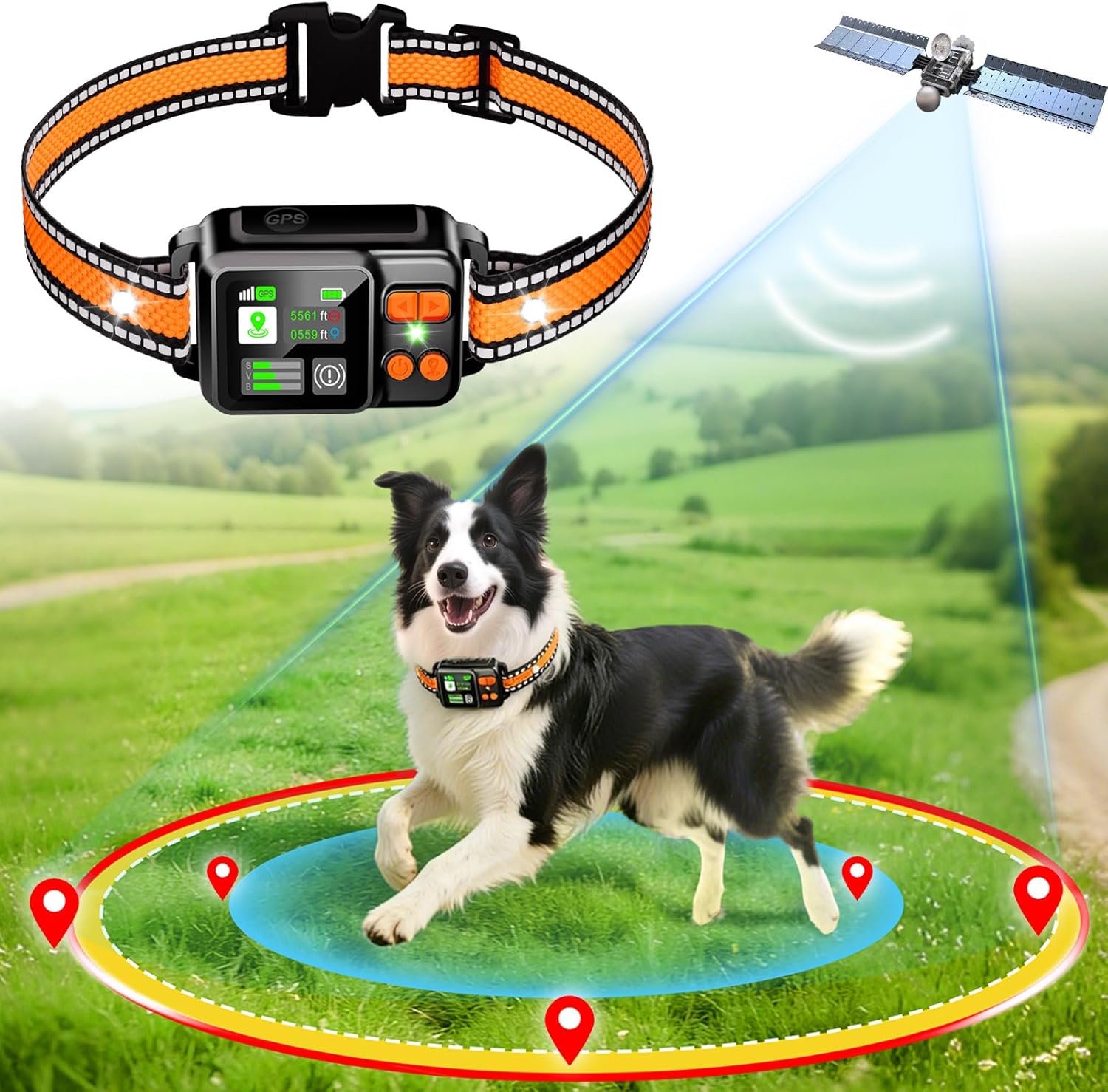GPS Wireless Dog Fence System, Electric Electric Dog Fence Using GPS Electric Satellite Technology, IPX7 Waterproof Rechargeable Design, GPS Dog Collar has 2 Modes Circular and Free-Form Fence GPS Wireless Dog Fence System, Electric Electric Dog Fence Using GPS Electric Satellite Technology, IPX7 Waterproof Rechargeable Design, GPS Dog Collar has 2 Modes Circular and Free-Form Fence