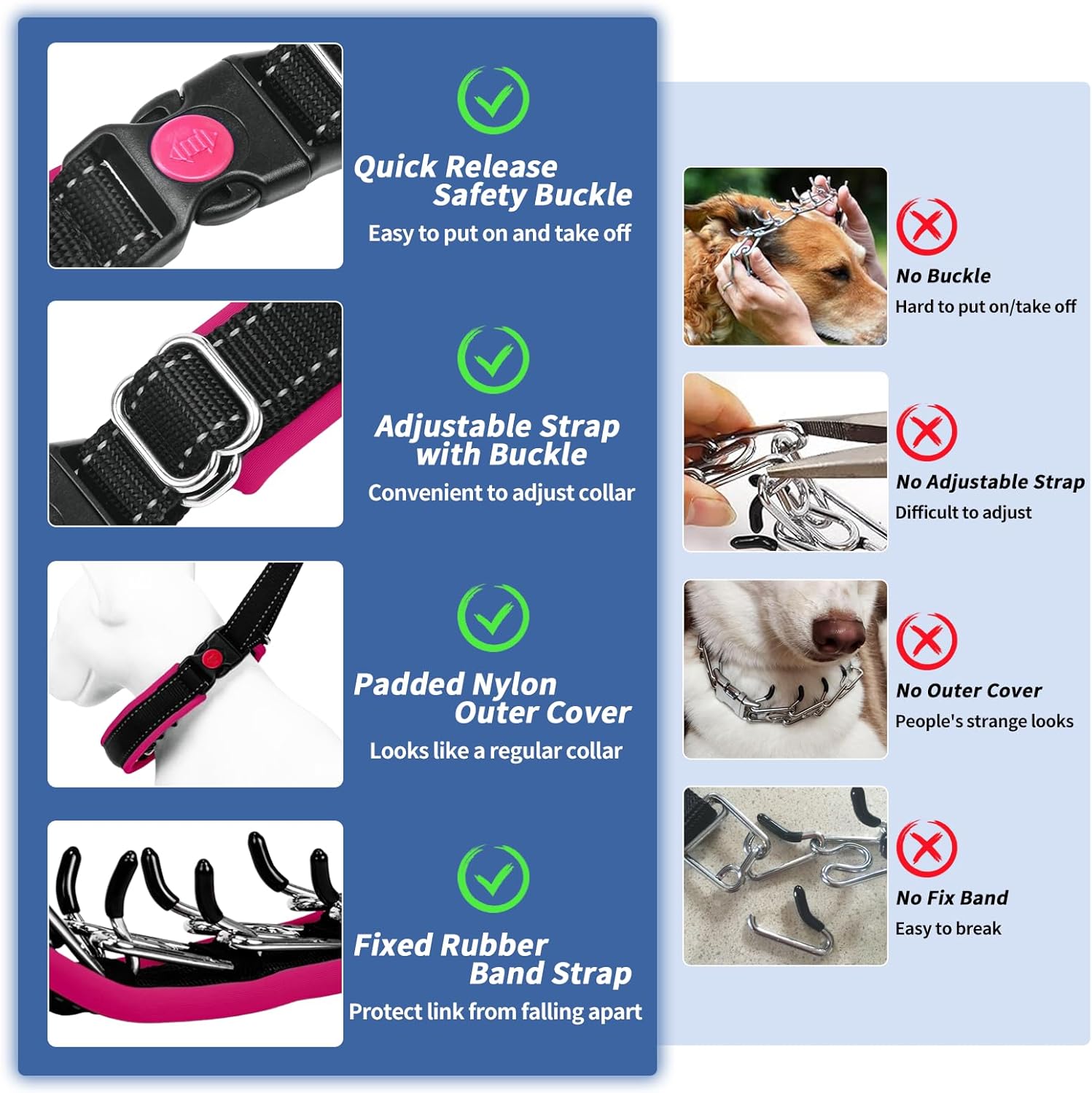 Martingale No Pull Dog Collar - Heavy Duty Nylon With Buckle, Adjustable Anti Pull Reflective Slip Collar for Large Medium Small Dog Training Walking M Hot Pink Martingale No Pull Dog Collar - Heavy Duty Nylon With Buckle, Adjustable Anti Pull Reflective Slip Collar for Large Medium Small Dog Training Walking M Hot Pink