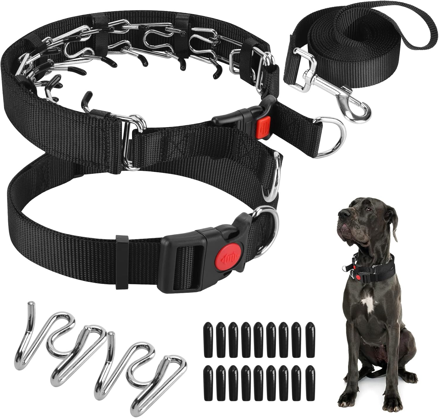 Prong Training Collar with Comfort Tips and Quick Release - Dog Choke Pinch Collar with Nylon Cover - Classic Collar and Leash for Small to Large Dogs Prong Training Collar with Comfort Tips and Quick Release - Dog Choke Pinch Collar with Nylon Cover - Classic Collar and Leash for Small to Large Dogs