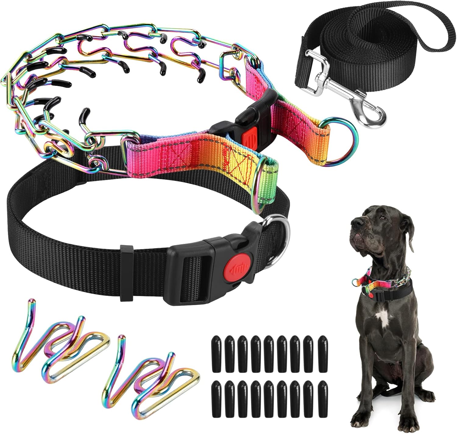 Prong Training Collar with Comfort Tips and Quick Release - Dog Choke Pinch Collar with Nylon Cover - Classic Collar and Leash for Small to Large Dogs Prong Training Collar with Comfort Tips and Quick Release - Dog Choke Pinch Collar with Nylon Cover - Classic Collar and Leash for Small to Large Dogs