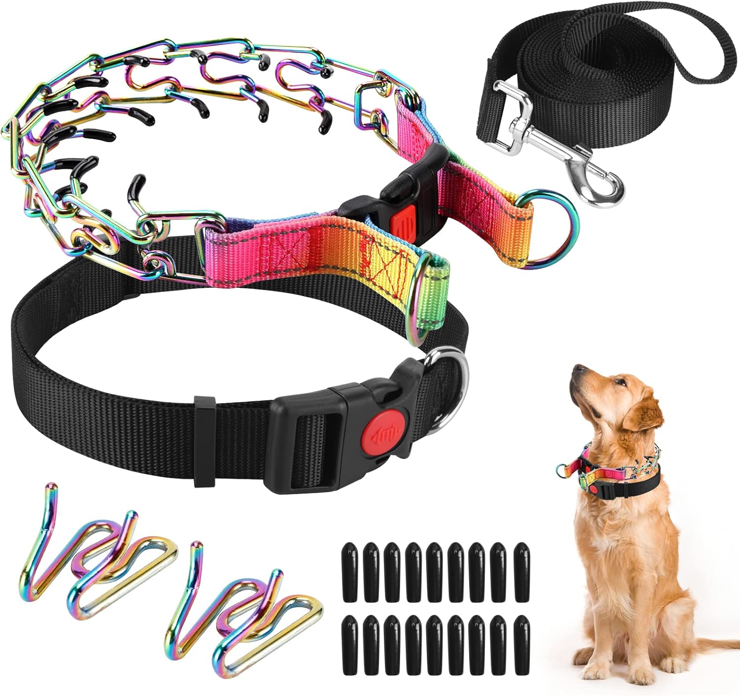 Prong Training Collar with Comfort Tips and Quick Release - Dog Choke Pinch Collar with Nylon Cover - Classic Collar and Leash for Small to Large Dogs Prong Training Collar with Comfort Tips and Quick Release - Dog Choke Pinch Collar with Nylon Cover - Classic Collar and Leash for Small to Large Dogs