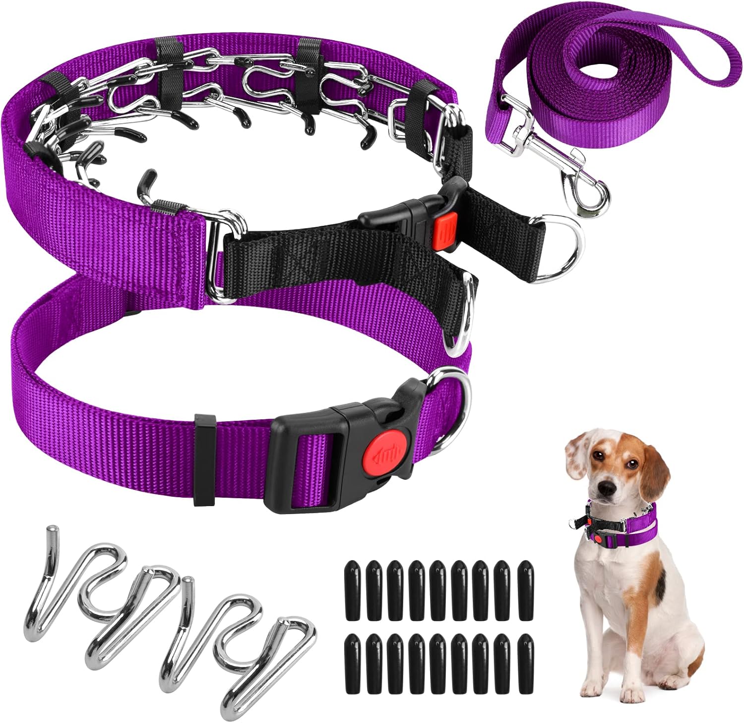 Prong Training Collar with Comfort Tips and Quick Release - Dog Choke Pinch Collar with Nylon Cover - Classic Collar and Leash for Small to Large Dogs Prong Training Collar with Comfort Tips and Quick Release - Dog Choke Pinch Collar with Nylon Cover - Classic Collar and Leash for Small to Large Dogs