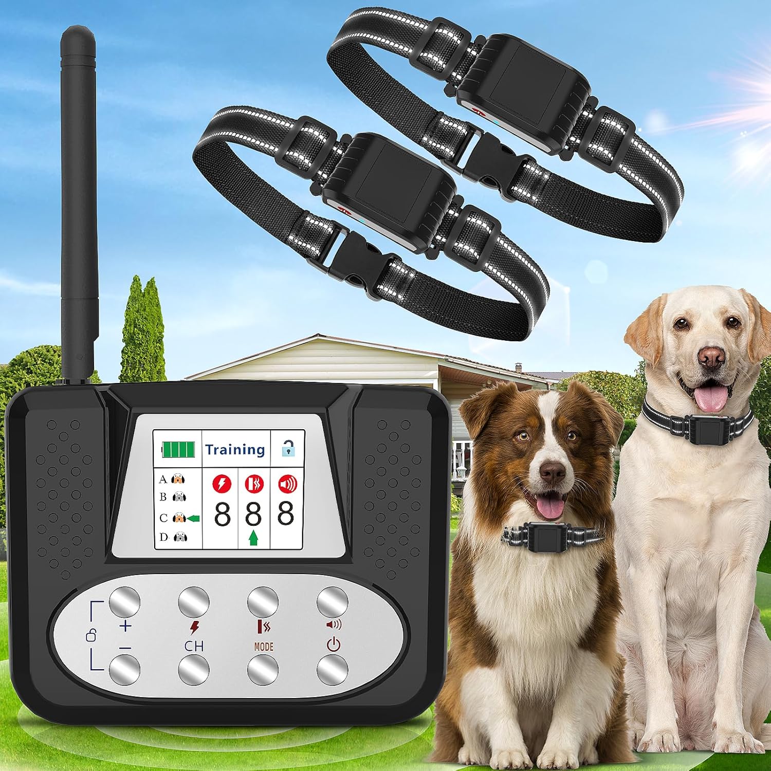 Wireless Dog Fence System for 2 Dogs, Electric Dog Fence with LCD Screen, Adjustable Warning Strength, Range 50-999ft, Rechargeable Wireless Pet Fence for Outdoor Use Wireless Dog Fence System for 2 Dogs, Electric Dog Fence with LCD Screen, Adjustable Warning Strength, Range 50-999ft, Rechargeable Wireless Pet Fence for Outdoor Use