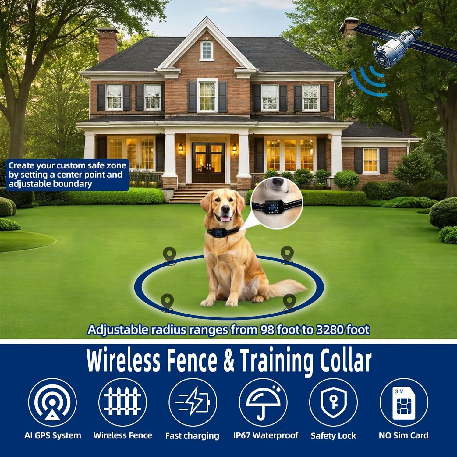 GPS Wireless Dog Collar Fence System,2026 Latest Electric Fence for Dogs,Perimeter Collar Adjustable Range 49-3280ft,IP67 Waterproof Beep Vibration Shock Correction GPS Wireless Dog Collar Fence System,2026 Latest Electric Fence for Dogs,Perimeter Collar Adjustable Range 49-3280ft,IP67 Waterproof Beep Vibration Shock Correction
