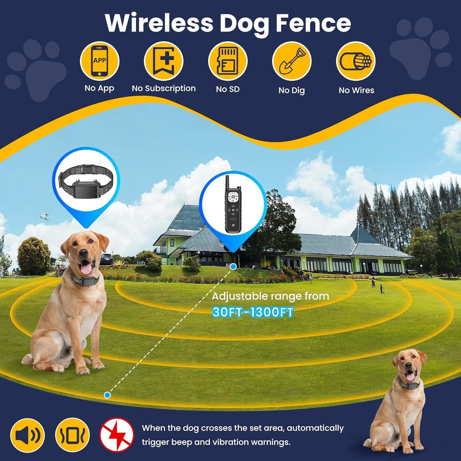 Wireless Dog Fence, Electric Fence for Dogs, Portable Dog Perimeter Collar Days Standby Training Collar, Flash Light Waterproof with Training Mode for Dog Matte Black Wireless Dog Fence, Electric Fence for Dogs, Portable Dog Perimeter Collar Days Standby Training Collar, Flash Light Waterproof with Training Mode for Dog Matte Black