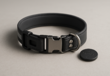 Adjustable Dog Collar with Accessory Slot – Charcoal Black,Small