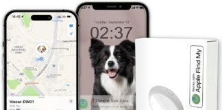GPS Tracker for Dogs, Mini GPS Pet Tracker with Silicone Cover, IPX8 Waterproof GPS Tracker for Kids,No Monthly Fee,Work with Apple Find My(iOS Only),Dog Tracker Finder Tracker Pets-Pink(M15)